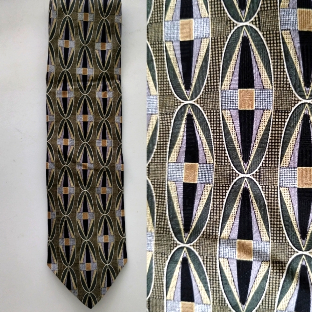 Vintage Men's Don Loper Beverly Hills Geometric Brocade Silk Tie.